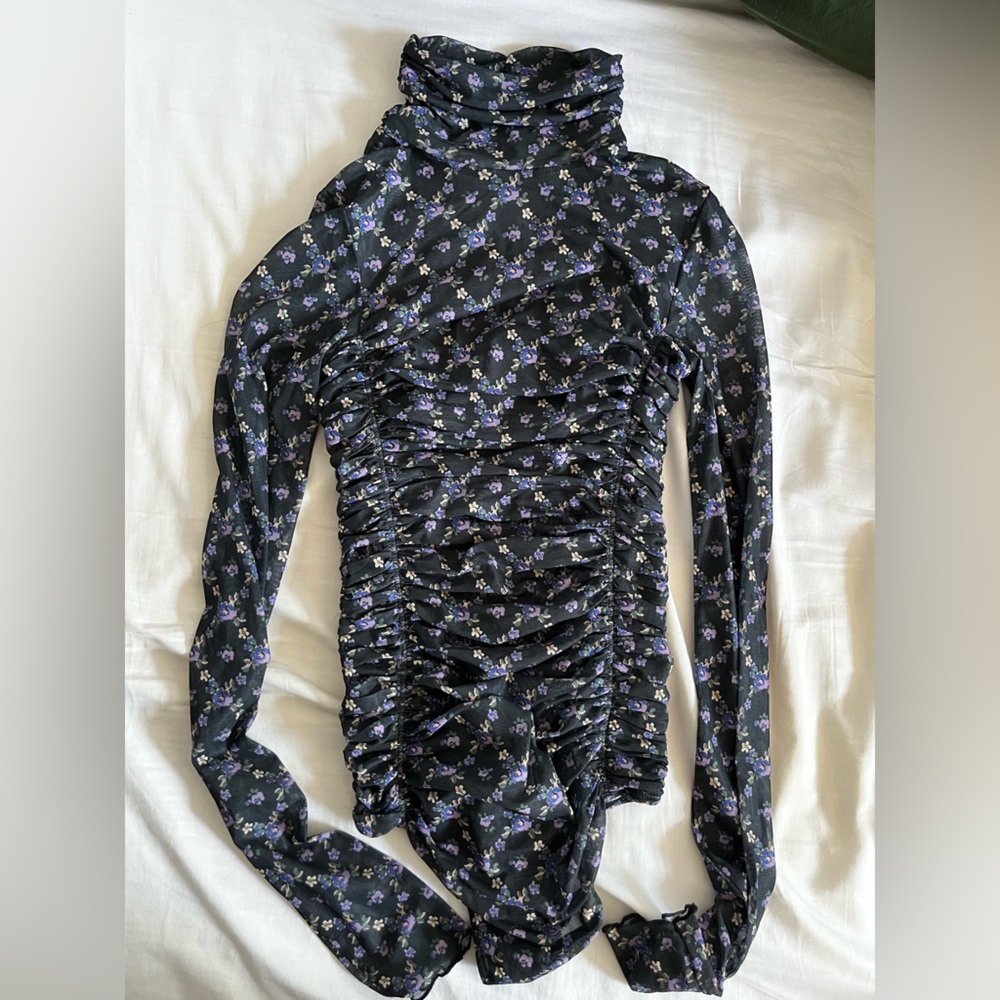 Free People Black and Purple Ruched Bodysuit